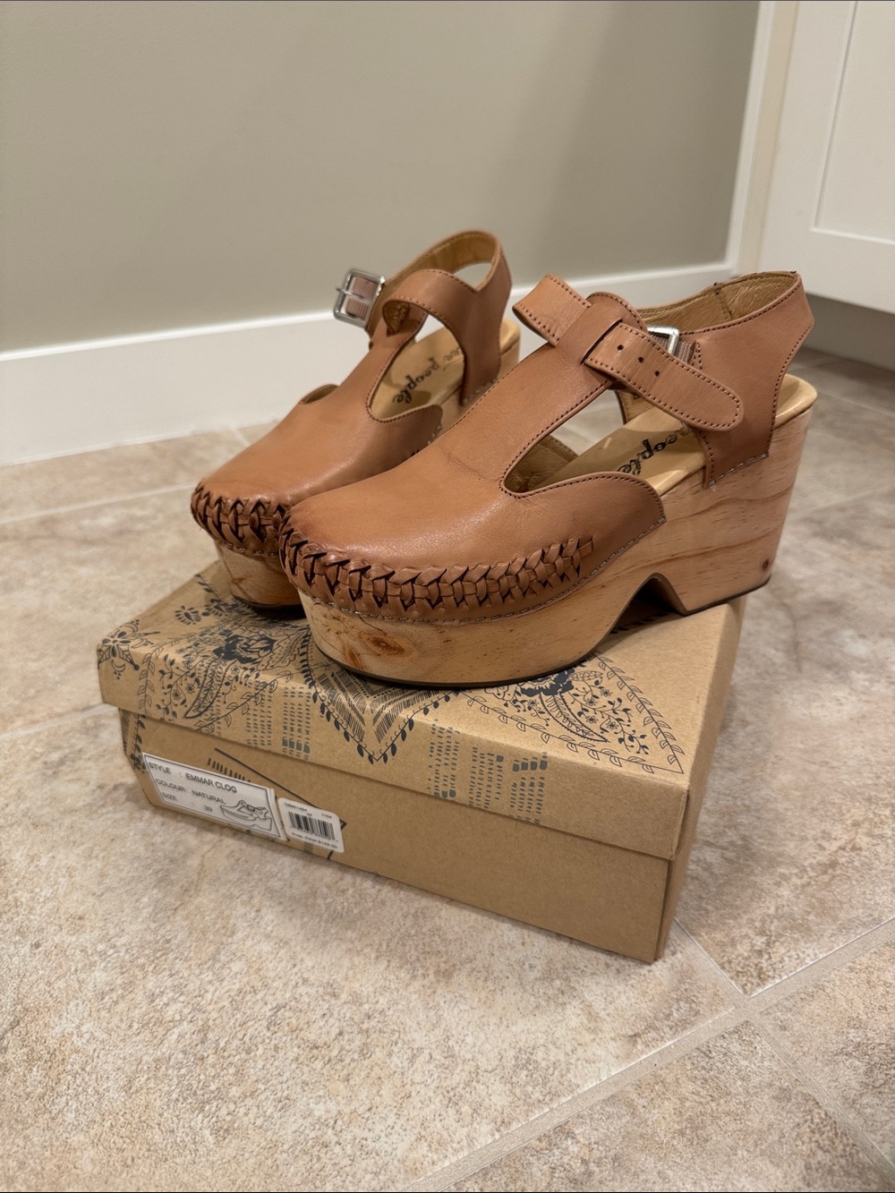 Free People Leather Platform Clog Sandals - Tan